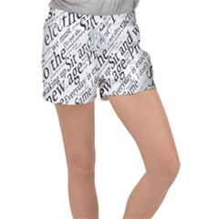 Abstract Minimalistic Text Typography Grayscale Focused Into Newspaper Women s Velour Lounge Shorts