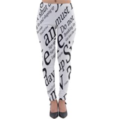 Abstract Minimalistic Text Typography Grayscale Focused Into Newspaper Lightweight Velour Leggings