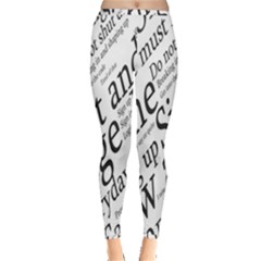 Abstract Minimalistic Text Typography Grayscale Focused Into Newspaper Inside Out Leggings
