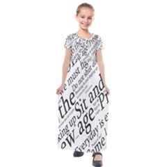 Abstract Minimalistic Text Typography Grayscale Focused Into Newspaper Kids  Short Sleeve Maxi Dress