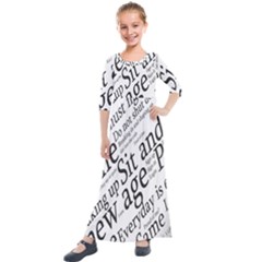 Abstract Minimalistic Text Typography Grayscale Focused Into Newspaper Kids  Quarter Sleeve Maxi Dress