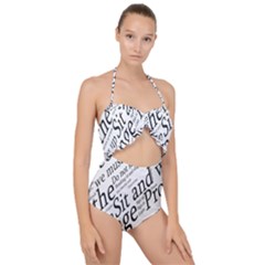 Abstract Minimalistic Text Typography Grayscale Focused Into Newspaper Scallop Top Cut Out Swimsuit