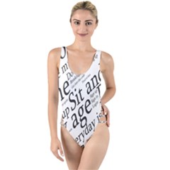 Abstract Minimalistic Text Typography Grayscale Focused Into Newspaper High Leg Strappy Swimsuit