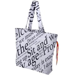 Abstract Minimalistic Text Typography Grayscale Focused Into Newspaper Drawstring Tote Bag