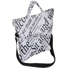 Abstract Minimalistic Text Typography Grayscale Focused Into Newspaper Fold Over Handle Tote Bag