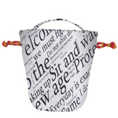 Abstract Minimalistic Text Typography Grayscale Focused Into Newspaper Drawstring Bucket Bag