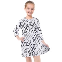 Abstract Minimalistic Text Typography Grayscale Focused Into Newspaper Kids  Quarter Sleeve Shirt Dress