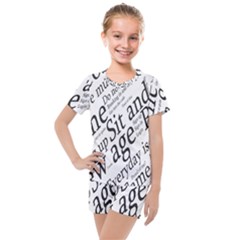 Abstract Minimalistic Text Typography Grayscale Focused Into Newspaper Kids  Mesh Tee and Shorts Set