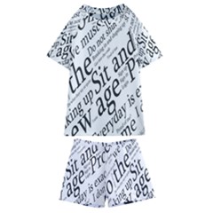 Abstract Minimalistic Text Typography Grayscale Focused Into Newspaper Kids  Swim Tee and Shorts Set