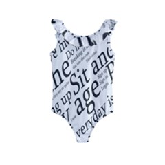 Abstract Minimalistic Text Typography Grayscale Focused Into Newspaper Kids  Frill Swimsuit