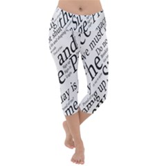 Abstract Minimalistic Text Typography Grayscale Focused Into Newspaper Lightweight Velour Capri Yoga Leggings