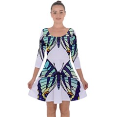 A Colorful Butterfly Quarter Sleeve Skater Dress