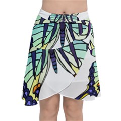 A Colorful Butterfly Chiffon Wrap Front Skirt