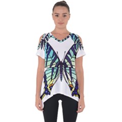 A Colorful Butterfly Cut Out Side Drop Tee