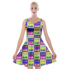 Cartoon Style Marine Life Motif Pattern Velvet Skater Dress