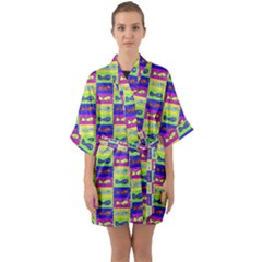 Cartoon Style Marine Life Motif Pattern Quarter Sleeve Kimono Robe by dflcprints