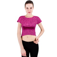 Hot Pink Glitter Crew Neck Crop Top by snowwhitegirl