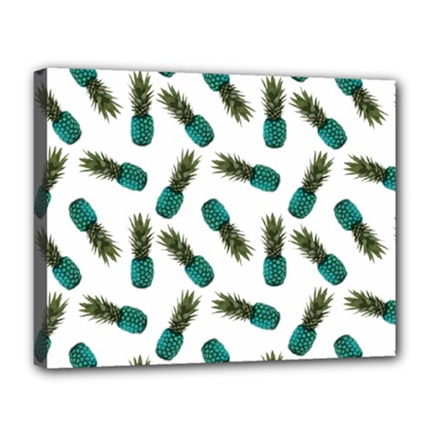 Pinapples Teal Canvas 14  X 11  (stretched) by snowwhitegirl