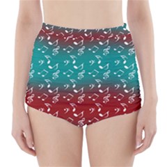 Red Teal Music High-waisted Bikini Bottoms