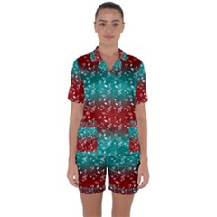 Red Teal Music Satin Short Sleeve Pyjamas Set