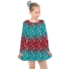 Red Teal Music Kids  Long Sleeve Dress by snowwhitegirl