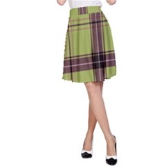 Avocado Green Plaid A-line Skirt