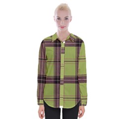 Avocado Green Plaid Womens Long Sleeve Shirt