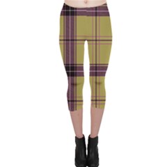 Beige Purple Plaid Capri Leggings 