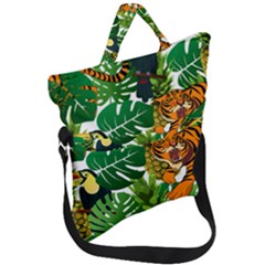 Tropical Pelican Tiger Jungle Fold Over Handle Tote Bag by snowwhitegirl