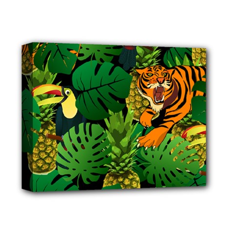Tropical Pelican Tiger Jungle Black Deluxe Canvas 14  X 11  (stretched) by snowwhitegirl