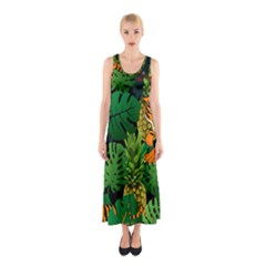 Tropical Pelican Tiger Jungle Black Sleeveless Maxi Dress by snowwhitegirl