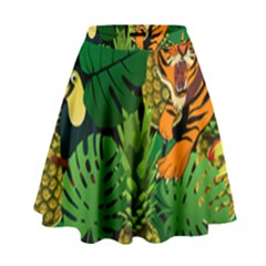 Tropical Pelican Tiger Jungle Black High Waist Skirt by snowwhitegirl