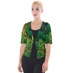 Tropical Pelican Tiger Jungle Black Cropped Button Cardigan