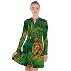 Tropical Pelican Tiger Jungle Black Long Sleeve Panel Dress by snowwhitegirl