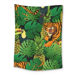 Tropical Pelican Tiger Jungle Black Medium Tapestry