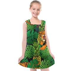 Tropical Pelican Tiger Jungle Black Kids  Cross Back Dress