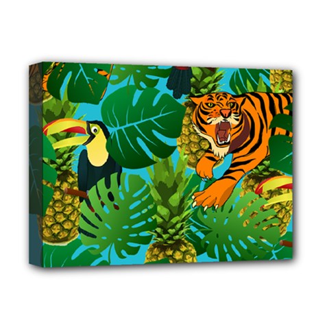 Tropical Pelican Tiger Jungle Blue Deluxe Canvas 16  X 12  (stretched)  by snowwhitegirl