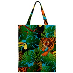 Tropical Pelican Tiger Jungle Blue Zipper Classic Tote Bag by snowwhitegirl