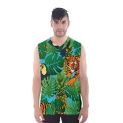 Tropical Pelican Tiger Jungle Blue Men s Basketball Tank Top by snowwhitegirl