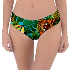 Tropical Pelican Tiger Jungle Blue Reversible Classic Bikini Bottoms