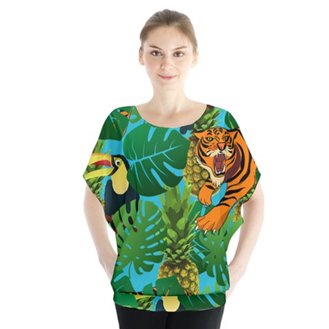 Tropical Pelican Tiger Jungle Blue Blouse by snowwhitegirl