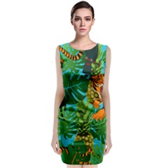 Tropical Pelican Tiger Jungle Blue Sleeveless Velvet Midi Dress by snowwhitegirl