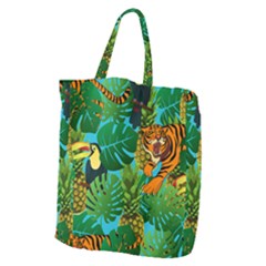 Tropical Pelican Tiger Jungle Blue Giant Grocery Tote by snowwhitegirl