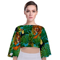 Tropical Pelican Tiger Jungle Blue Tie Back Butterfly Sleeve Chiffon Top by snowwhitegirl