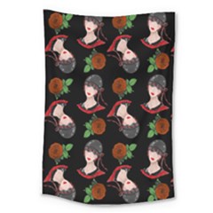 Vintage Flapper Woman Black Large Tapestry