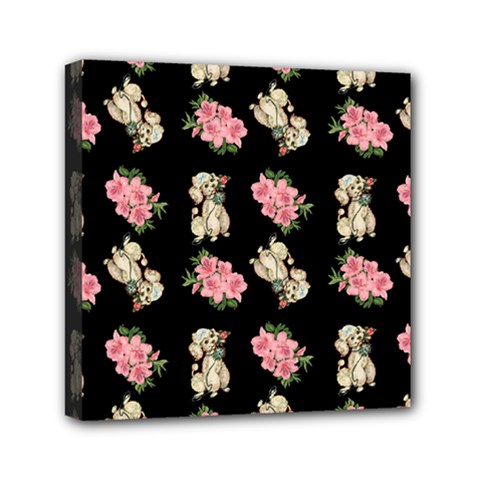 Retro Dog Floral Pattern Mini Canvas 6  X 6  (stretched)