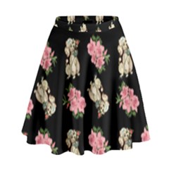 Retro Dog Floral Pattern High Waist Skirt by snowwhitegirl