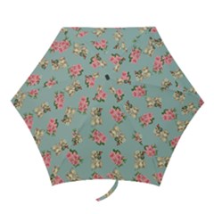 Retro Dog Floral Pattern Blue Mini Folding Umbrellas