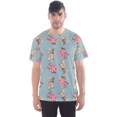 Retro Dog Floral Pattern Blue Men s Sports Mesh Tee