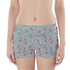 Retro Dog Floral Pattern Blue Boyleg Bikini Wrap Bottoms